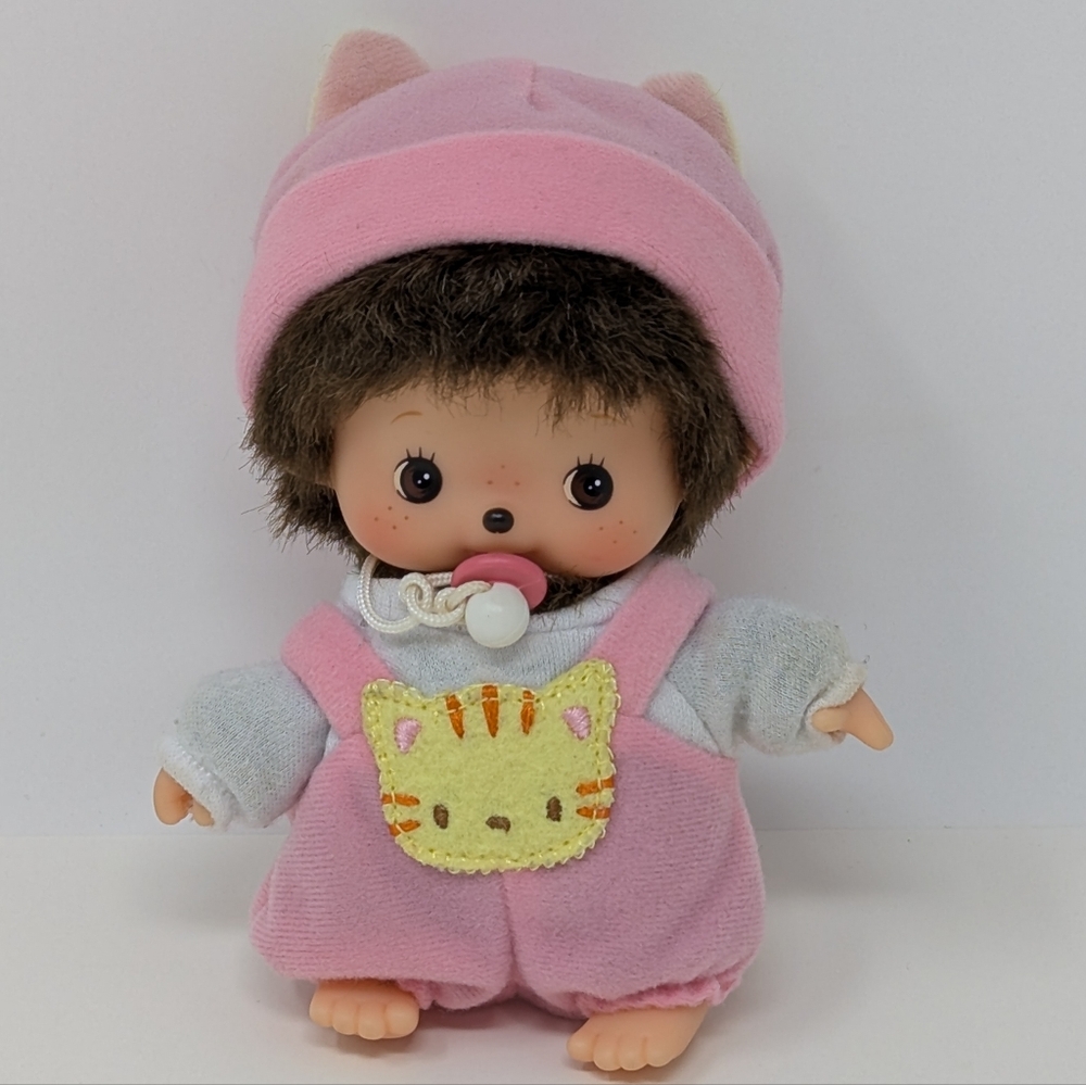 Bebichhichi Monchhichi Cat Overalls Tail Ears Hat Pink Pacifier Baby Girl